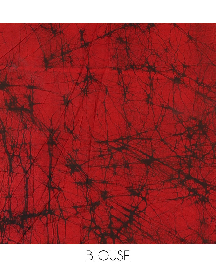 Black plain mul cotton saree, batik style checks printed border, contrast batik printed pallu, and a contrast batik printed blouse