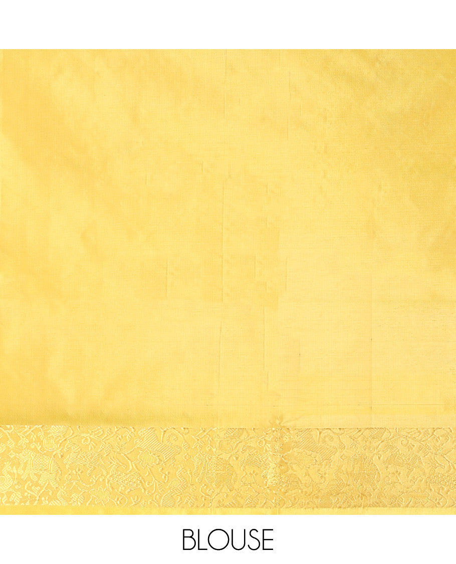 Green Banana Pith Saree, Crafted with Thread Buttas, a Contrast Traditional Zari Border, Pallu of Buttas, and a Contrast Blouse