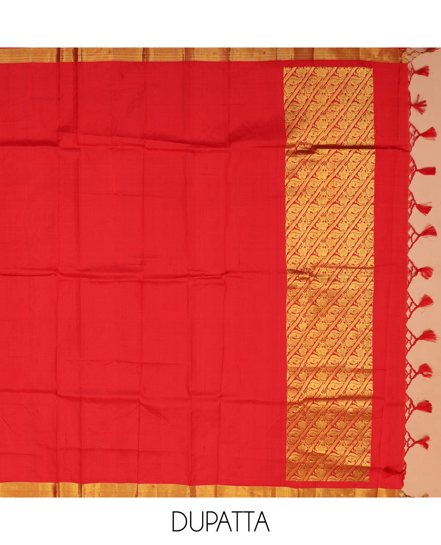 Parrot Green Pure-Silk Half-Saree
