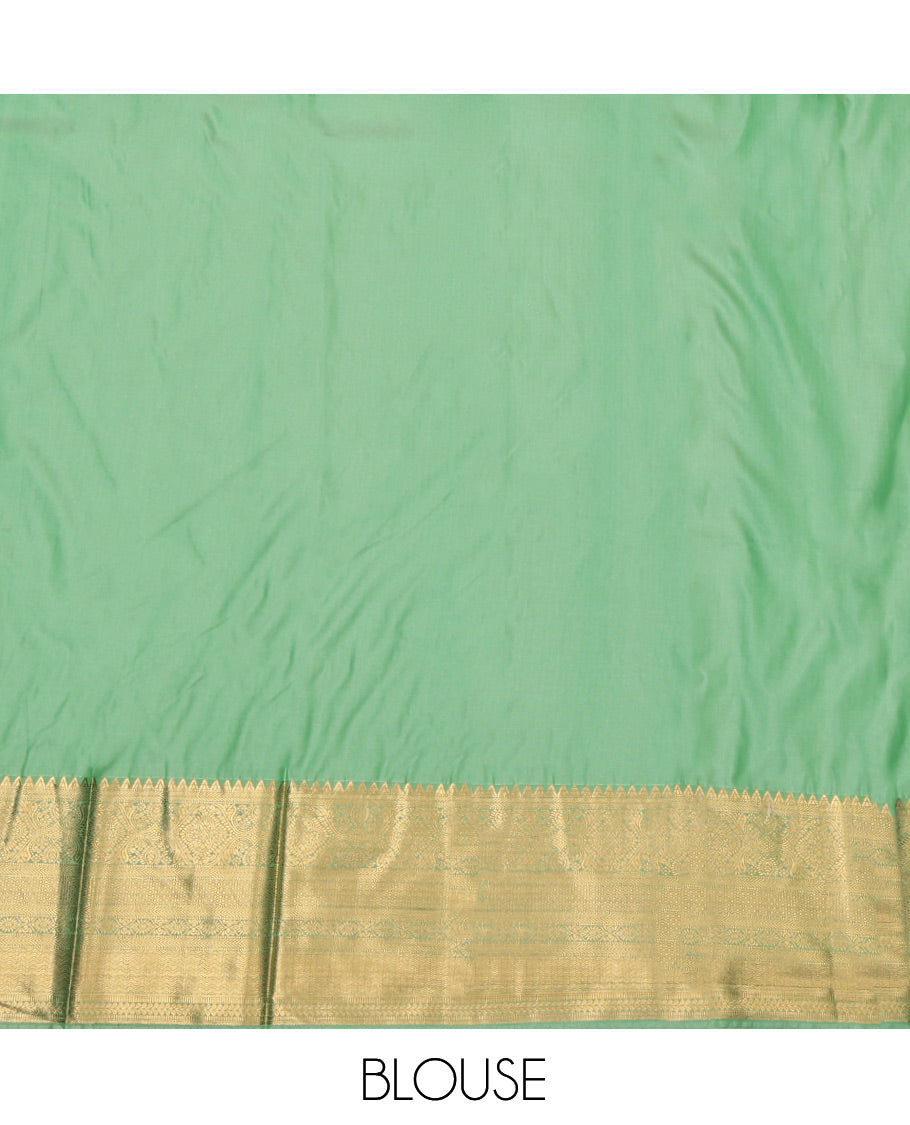Rust Budget Silk Saree, Decorated with Zari Buttas, Complemented by Contrast Traditional Zari Border, Grand Pallu and a Contrast Blouse
