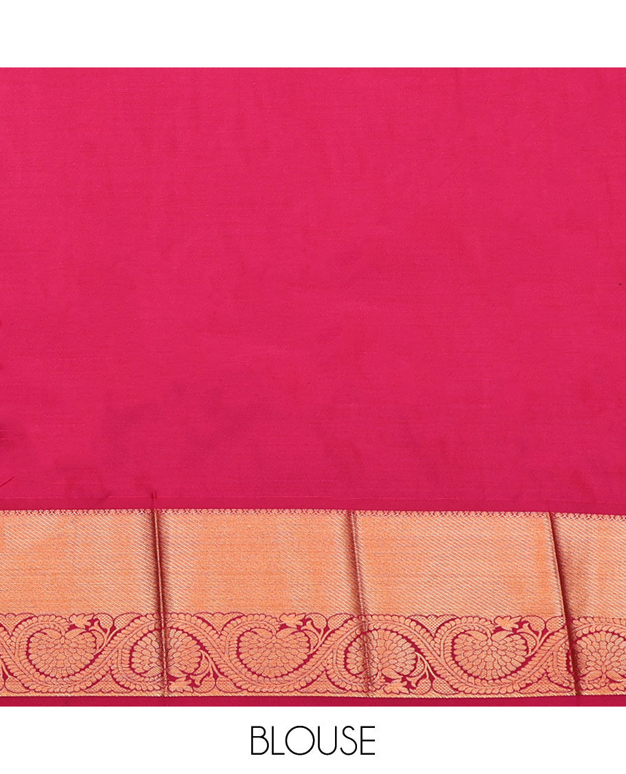 Grey Budget Silk Saree, Woven with Jacquard, Complemented by Contrast Traditional Zari Border, Jaal Pallu, and a Contrast Blouse