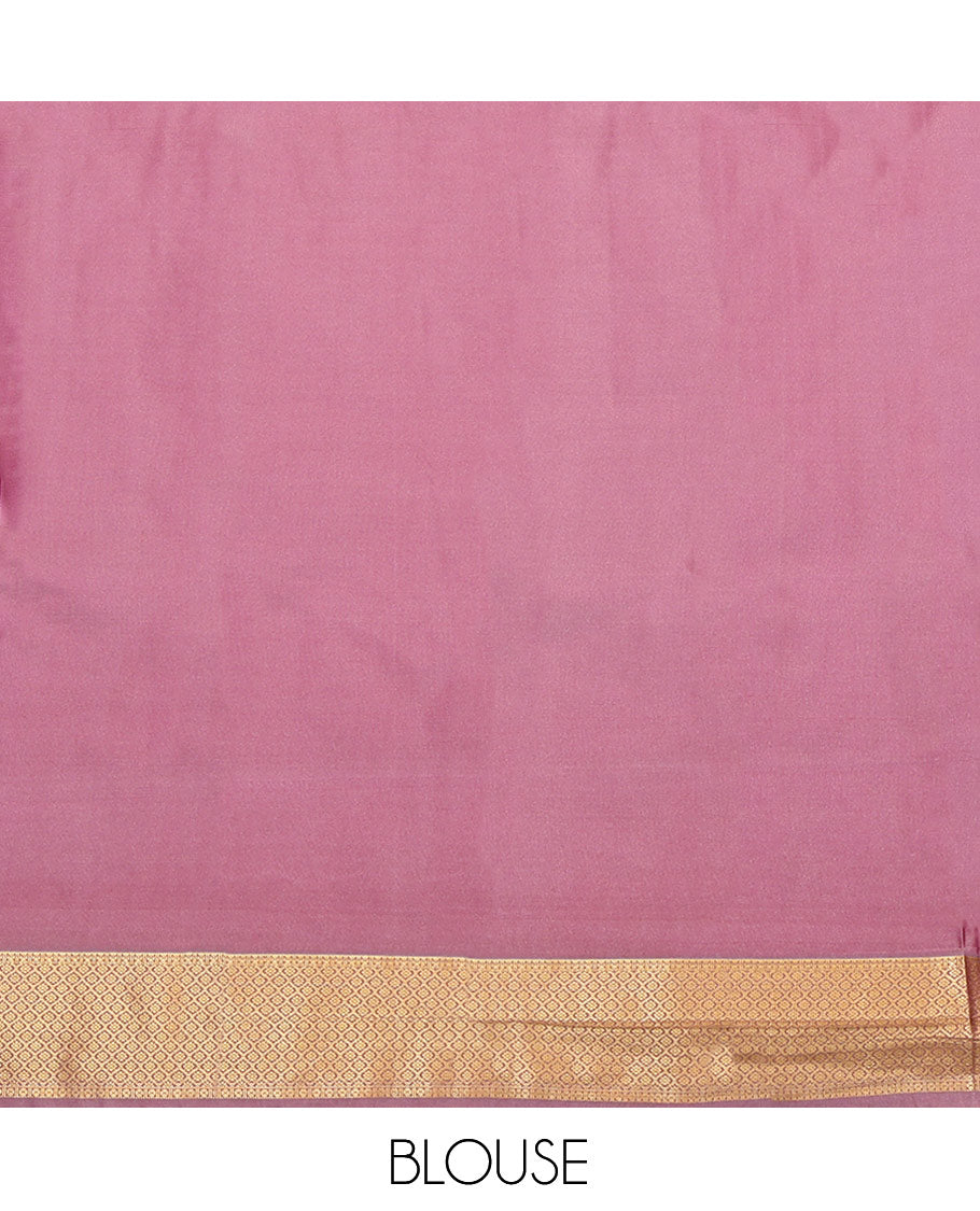 Pink Budget Silk Saree, Artfully Woven with Peacock Buttas, Complemented by Contrast Traditional Temple Zari Border, Intricate Pallu, and Contrast Blouse