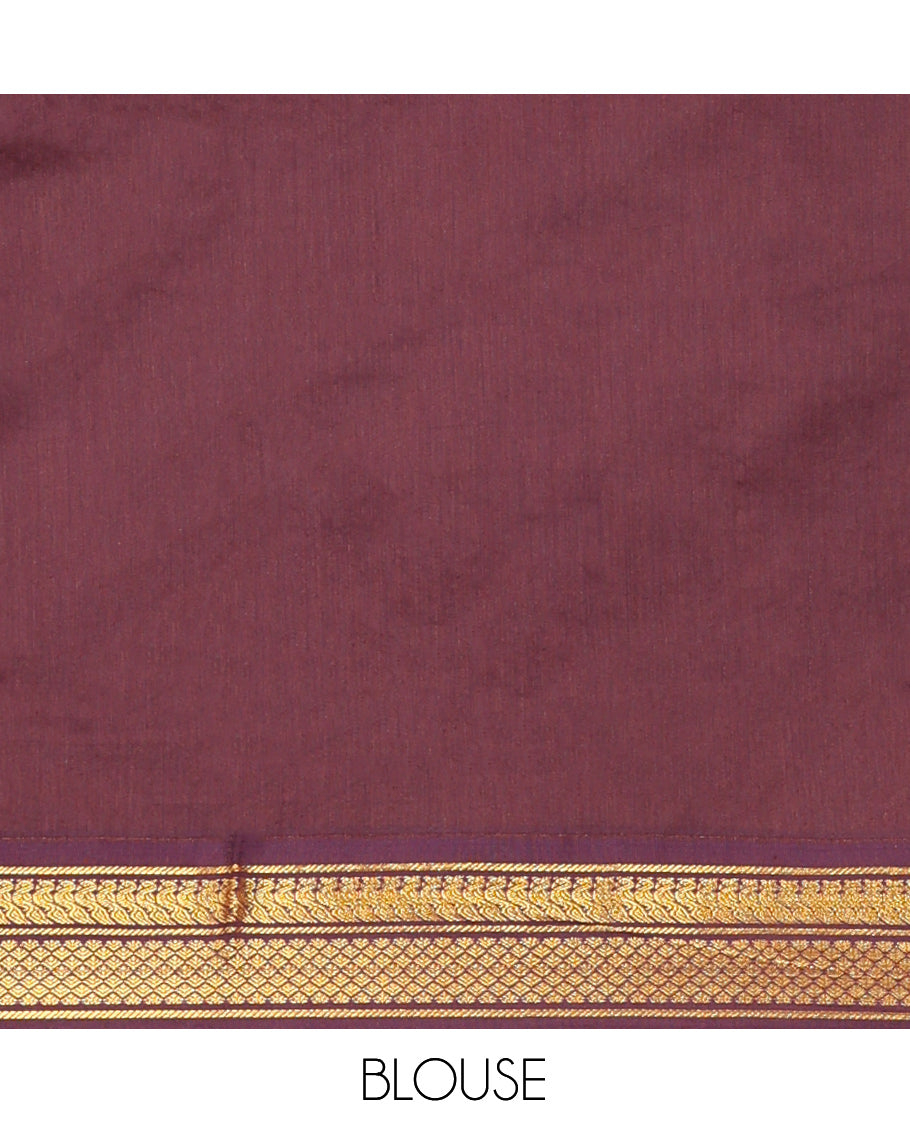 Green Kalyani Cotton Saree, Woven with Thread Buttas, Complemented by a Contrast Traditional Border, Traditional Pallu, and a Contrast Blouse