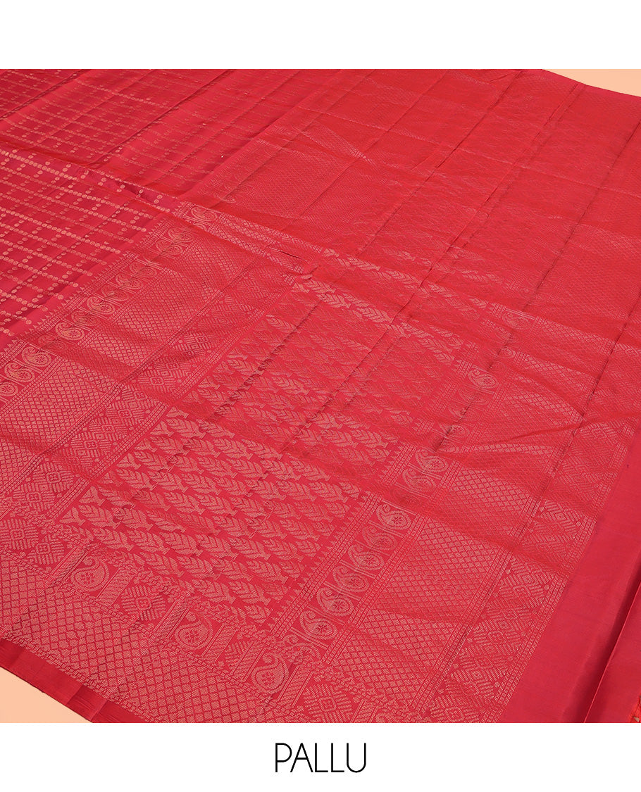 Red Mayuri Lite Silk Mix Saree, Sparsely Woven with Checked Design All Over Its Body, Highlighted by a Zari Traditional Border, Sparsely Woven Pallu, and Paired with a Matching Blouse