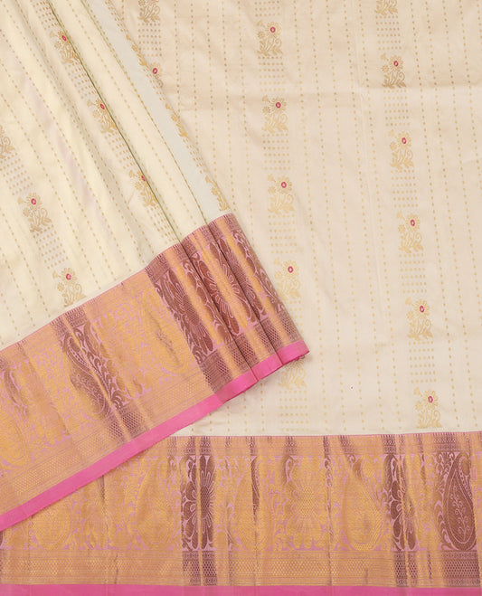 Cream Pure Silk Navarathna Pavadai Material Set