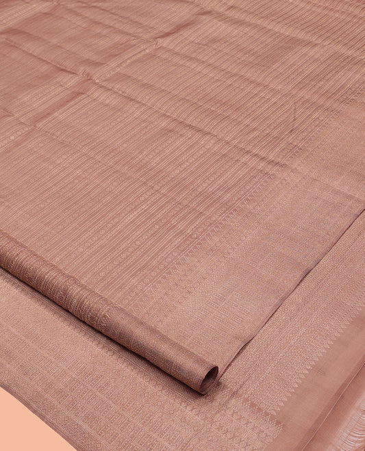 Pale Brown Kanchipuram Wedding Silk Saree, Sparsely Threaded with Jacquard Design, a Zari Border of Traditional Designs, Jaal Pallu, and a Matching Blouse