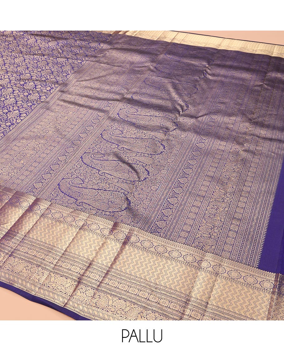 Violet Kanchipuram Wedding Silk Saree, Decked Up with Jacquard Design, a Zari Border Steeped with Traditional Designs, Manga Design Pallu, and a Matching Blouse