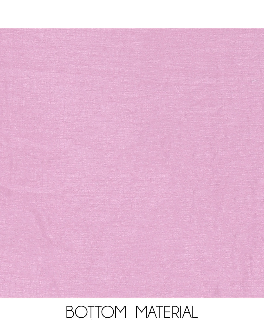 Pink Mul Chanderi Material Churidar with Delicate Floral Embroidered Top, a Plain Bottom, and Scallop Embroidered Dupatta