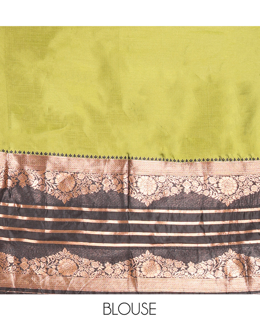 Leaf Green Semi-Silk Half-Saree