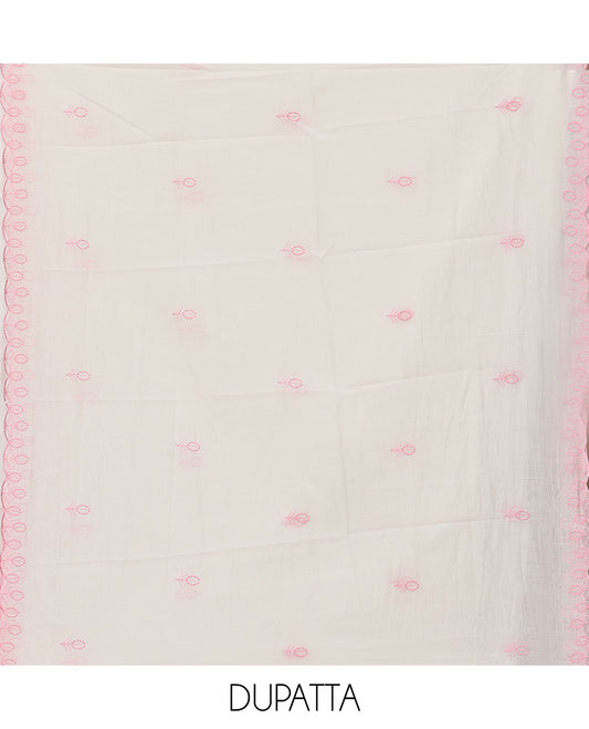 Cream Mul Chanderi Material Churidar, Floral Embroidery Top, a Plain Santoon Bottom, a Embroidered Dupatta