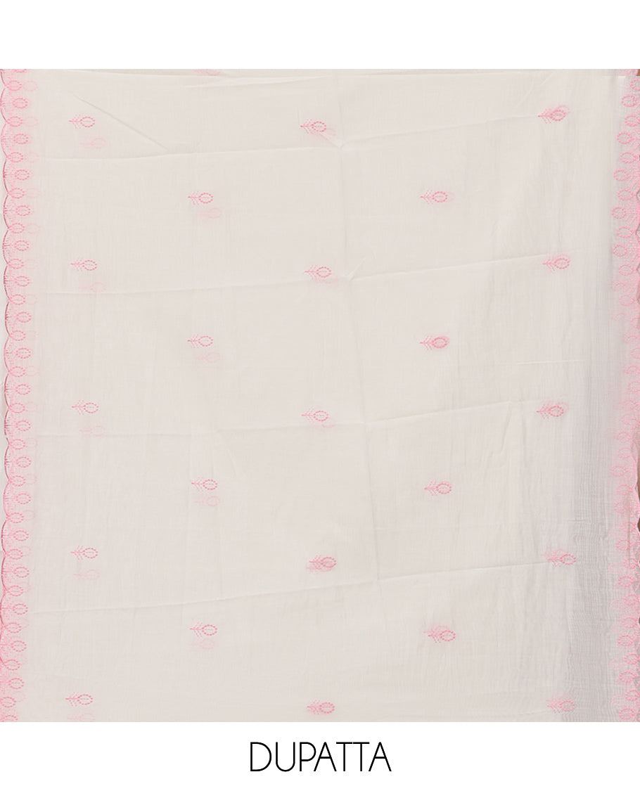 Cream Mul Chanderi Material Churidar, Floral Embroidery Top, a Plain Santoon Bottom, a Embroidered Dupatta