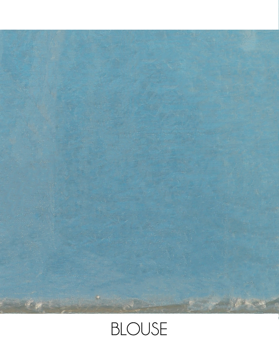 Blue floral creeper micro stone work designer saree, micro-stone work border, and floral creeper micro stone work pallu