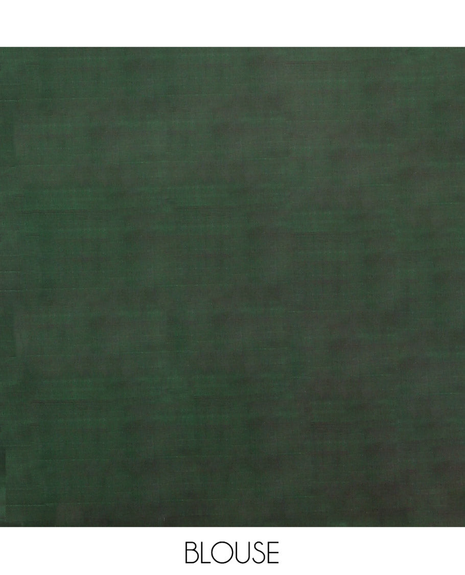 Blue and Green Striped Kanchipuram Silk Saree, Beautifully Bedecked with Muthu Stripes, Mayil, and Round Iruthaipakshi Motifs All Over Its Body,  Grand Pallu of Triangle Motifs, and Paired with a Contrast Blouse