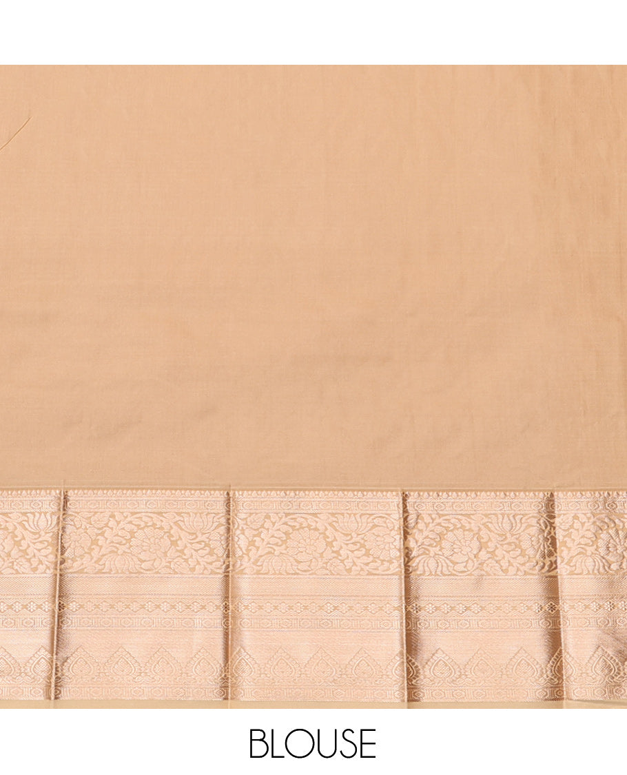 Red Budget Silk Saree, Accentuated with Zari Buttas, Complemented by a Contrast Traditional Zari Border, Grand Pallu, and a Contrast Blouse