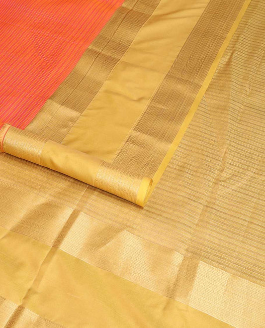Orange striped design vasundhara elite silk saree with contrast rettai pettu border & floral striped design pallu