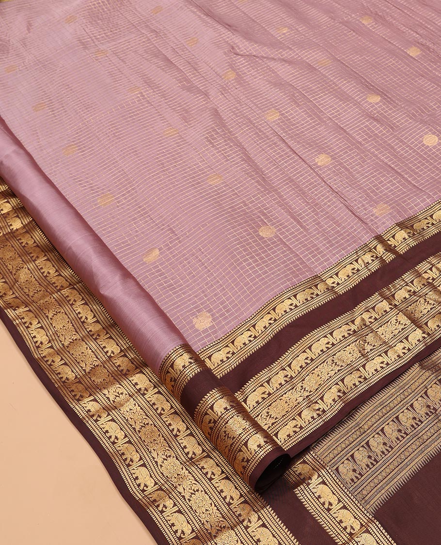 Onion Pink Vasundhara Lite Silkmix Saree, Contrast Elephant Border, Jaal Pallu, and Contrast Blouse