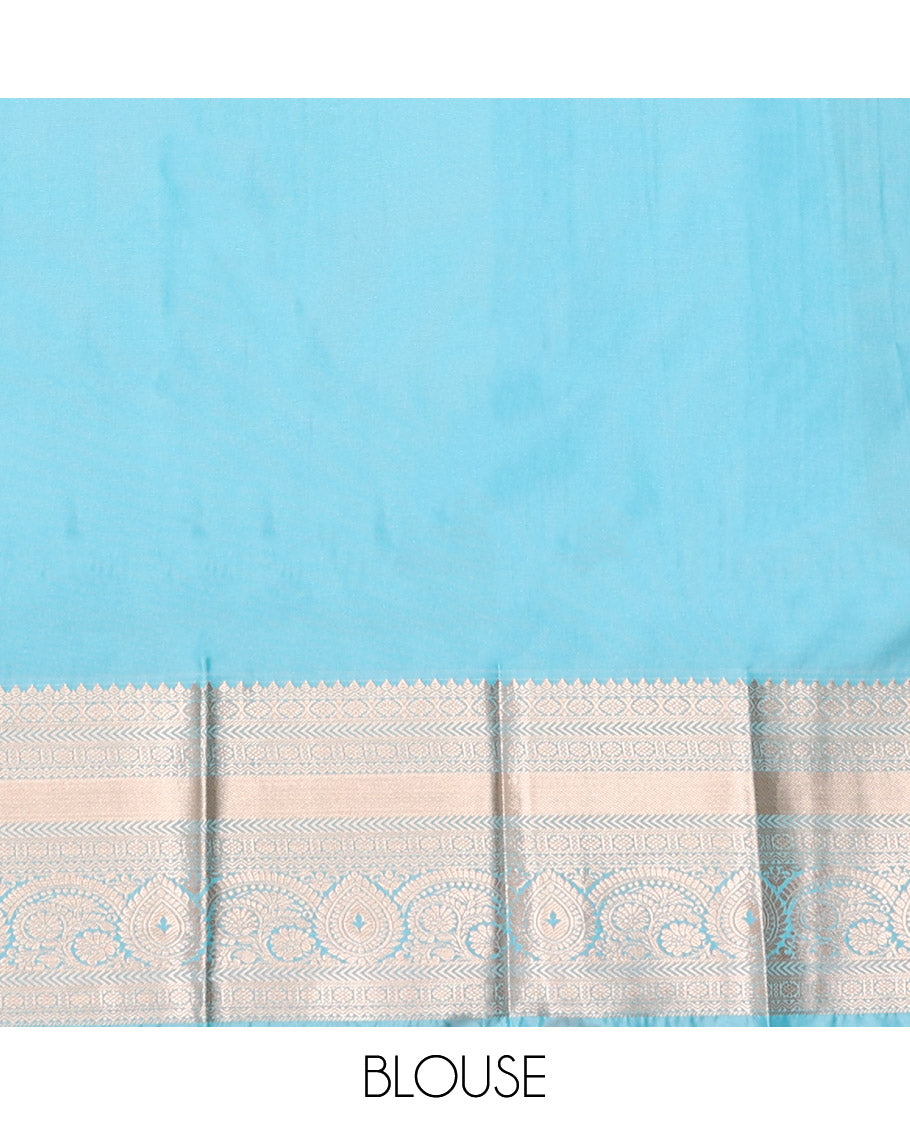 Maroon Budget Silk Saree, Detailed with Zari Buttas, Complemented by a Contrast Traditional Zari Border, Geometric Pallu, and a Contrast Blouse