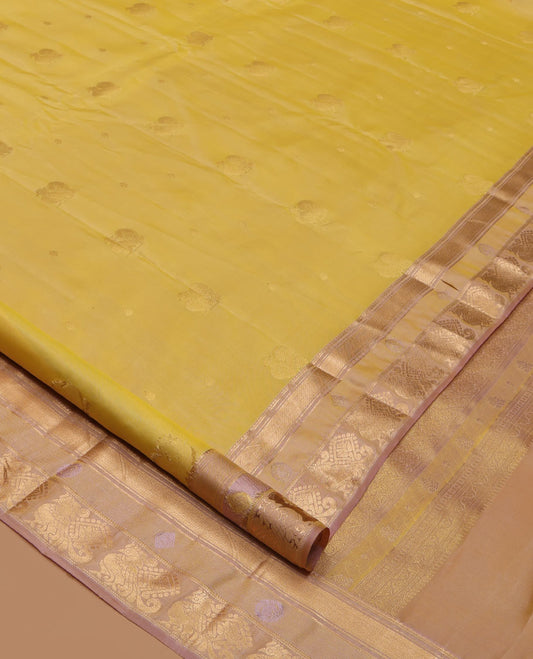 Yellow Vasundhara Lite Silk Mix Saree, Detailed with Mayil Buttas, a Contrast Mayil Border, an Intricate Pallu, and a Matching Blouse