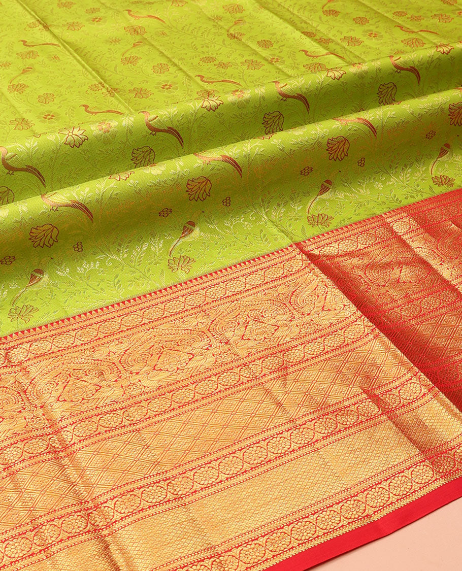 Parrot Green Pure-Silk Half-Saree