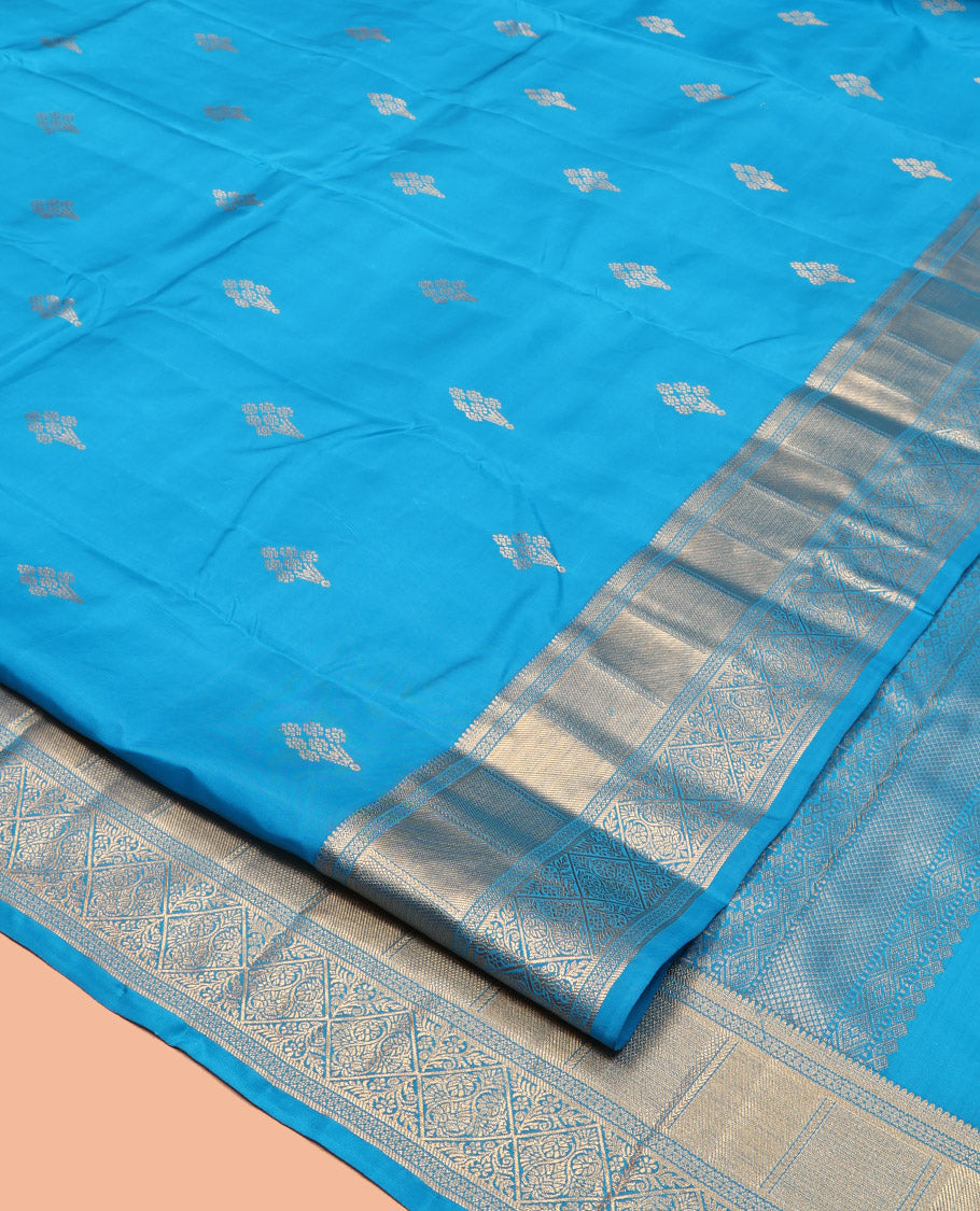 Blue Vasundhara Lite Silk Mix Saree, Elevated with Zari Buttas, Highlighted by Traditional Zari Border, Pallu of Neli Designs, and a Matching Blouse