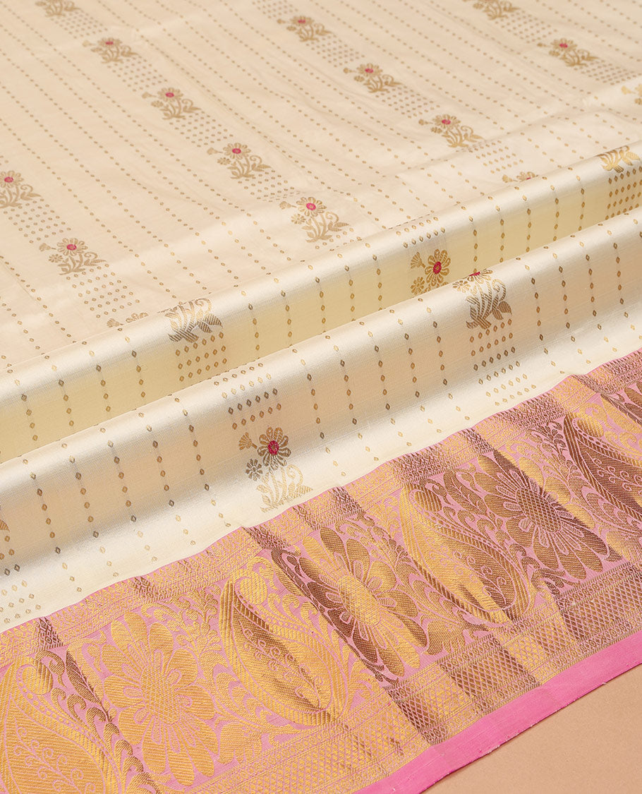 Cream Pure Silk Navarathna Pavadai Material Set