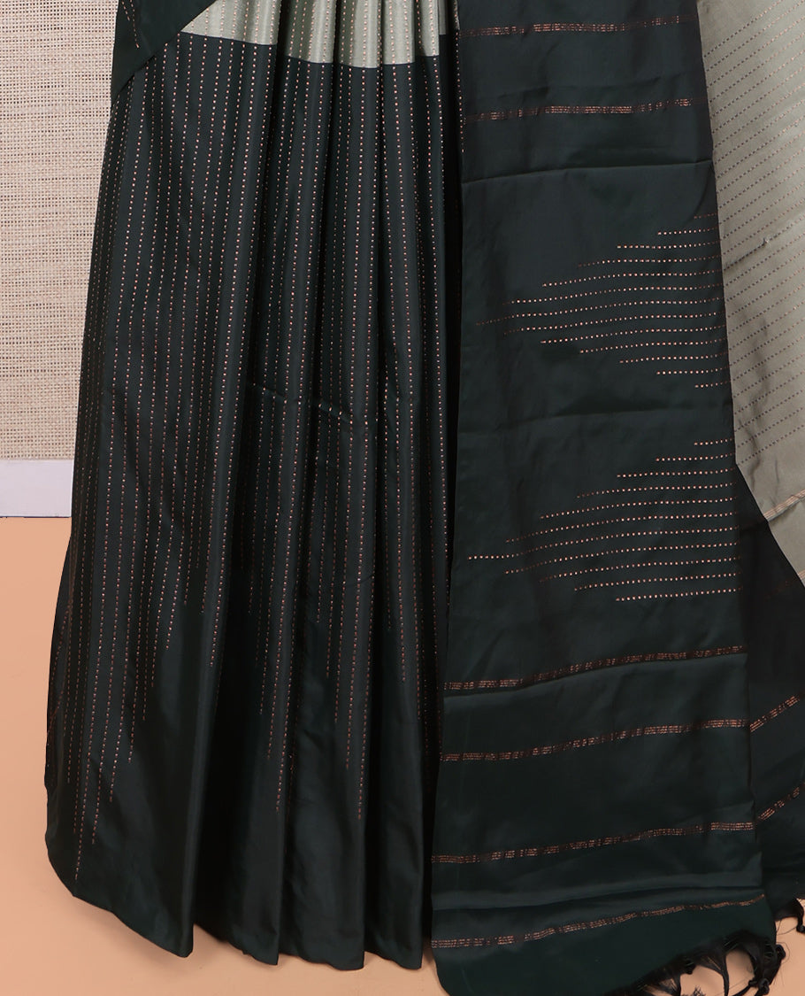 Borderless Grey-Green Arani Saree, Crafted with Zari Stripes, a Self-Pallu, and a Matching Blouse