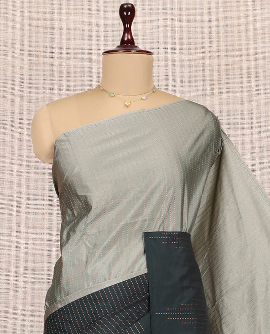 Borderless Grey-Green Arani Saree, Crafted with Zari Stripes, a Self-Pallu, and a Matching Blouse