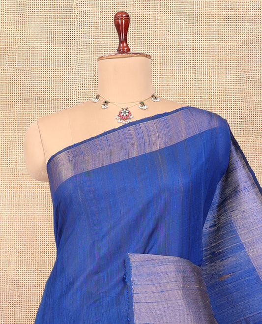 Blue Plain Dupion Saree