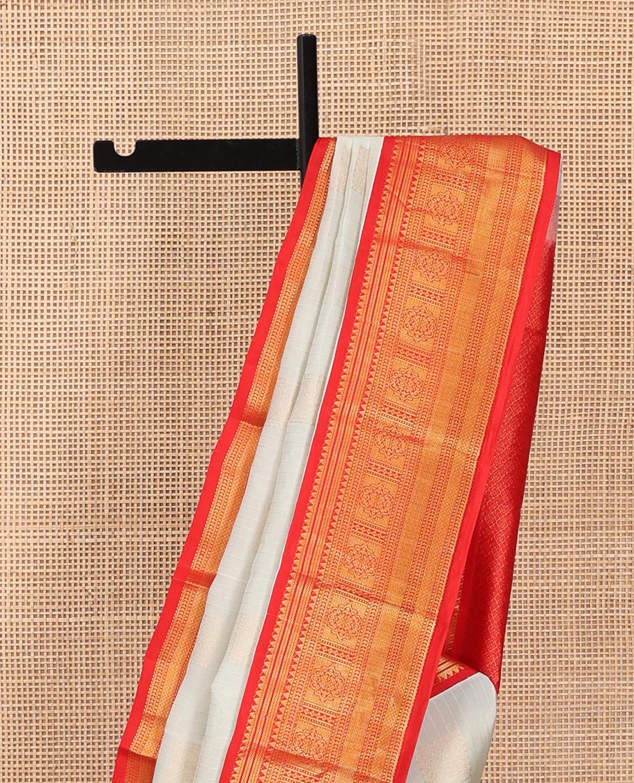 Off-White Zari Buttas Vasundhara Lite Silk Mix Saree, a Contrast Traditional Border, Contrast Blouse