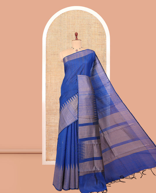 Blue Plain Dupion Saree