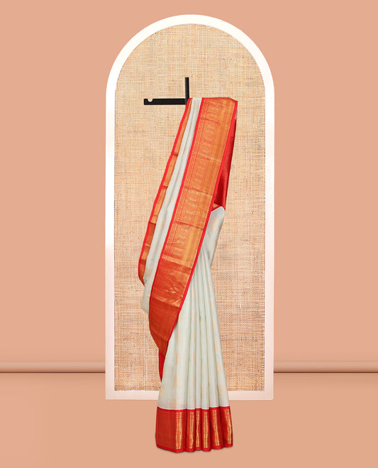Off-White Zari Buttas Vasundhara Lite Silk Mix Saree, a Contrast Traditional Border, Contrast Blouse