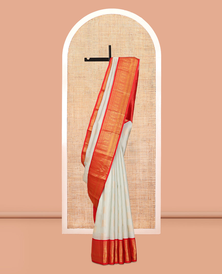 Off-White Zari Buttas Vasundhara Lite Silk Mix Saree, a Contrast Traditional Border, Contrast Blouse
