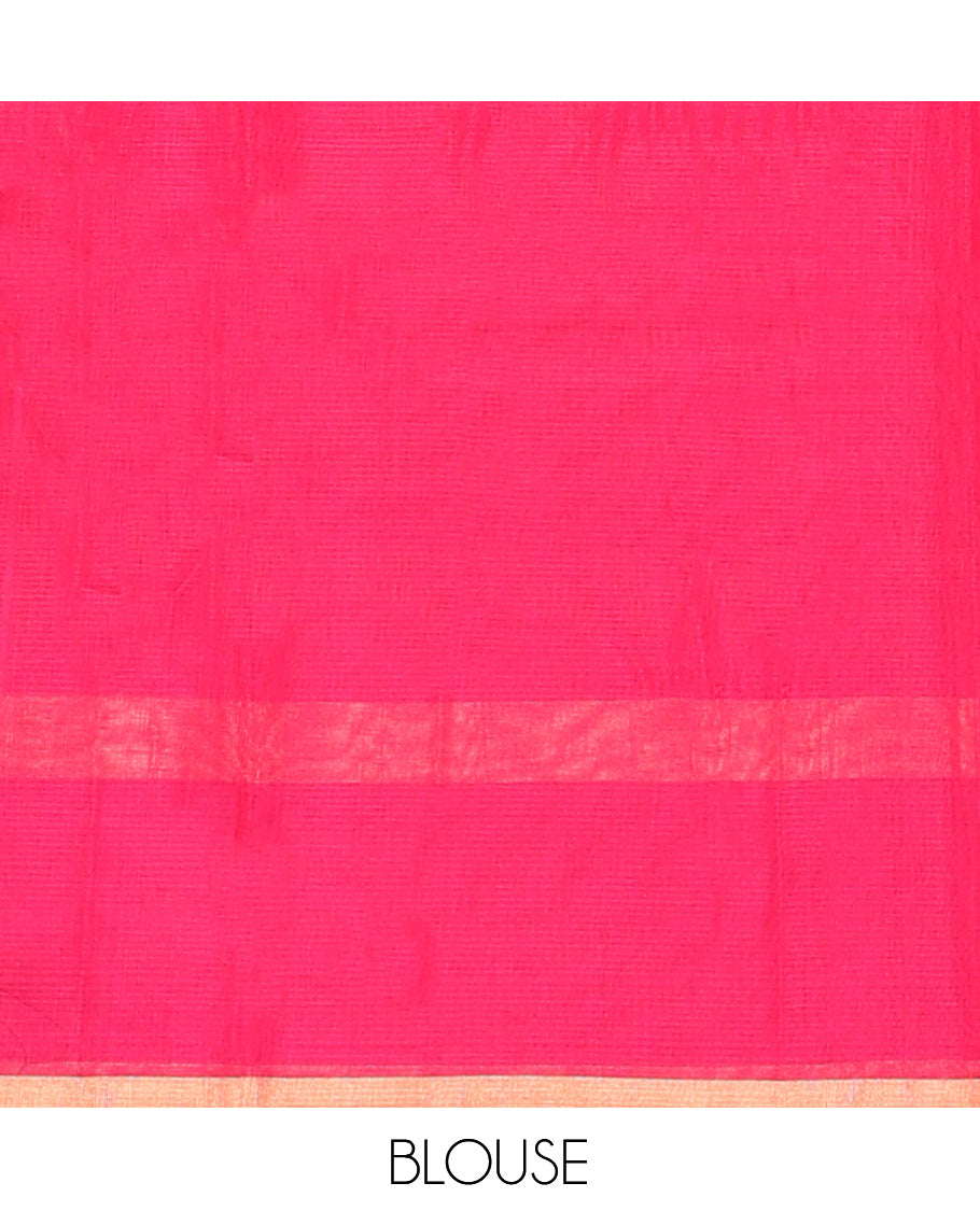 Orange Silk Cotton Saree, Gleamed Up with Zari Buttas, a Contrast Floral Creeper Border, Floral Pallu, and a Contrast Blouse