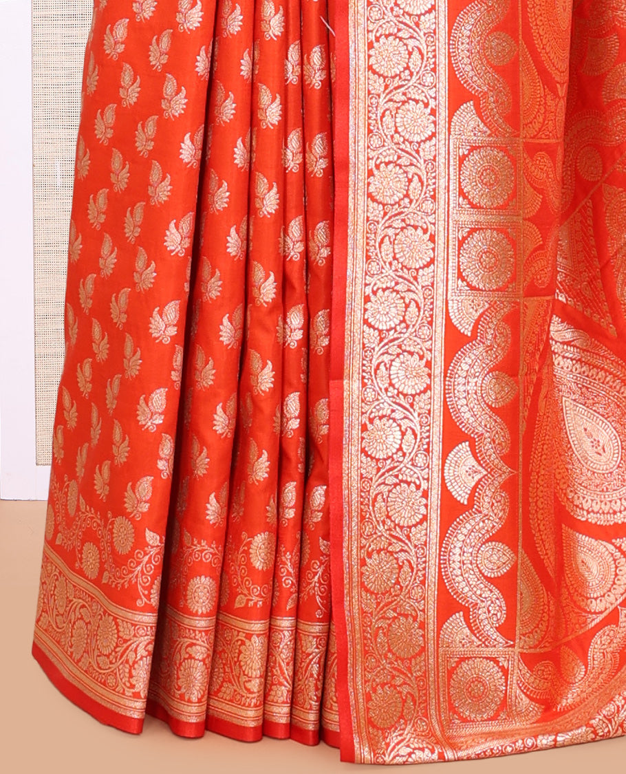 Orange Semi-Banaras Nylon Saree