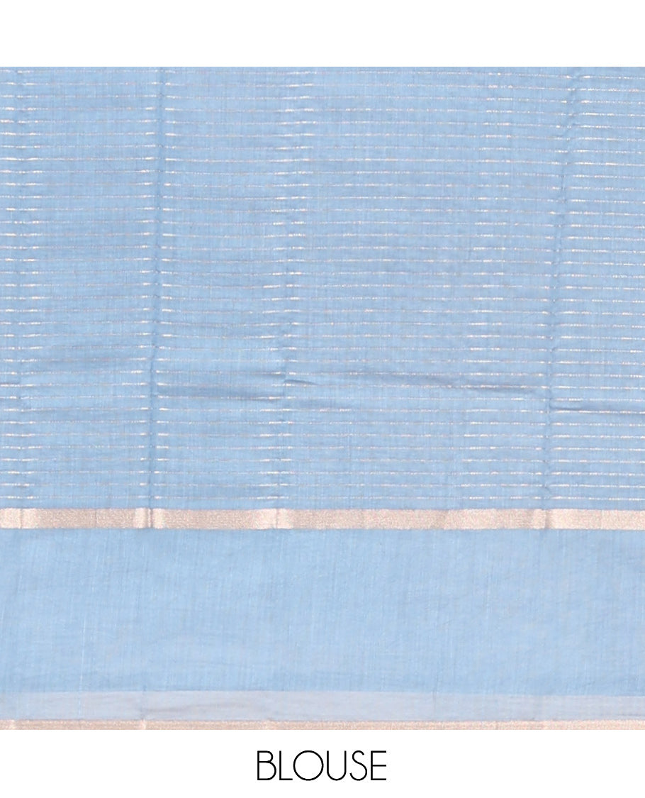 Grey Assam Silk Saree, Sparsely Woven with Zari Stripes, Highlighted by Zari Border, Zari-Striped Pallu, and a Matching Blouse