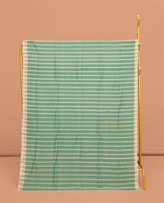 Borderless Green Striped Mangalgiri Cotton Saree, Subtly Striped Pallu and Paired with a Matching Blouse
