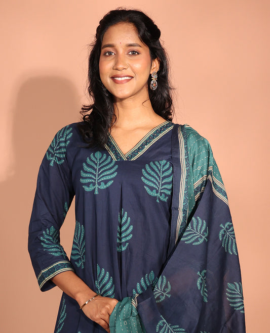 Blue Cotton Readymade Suit