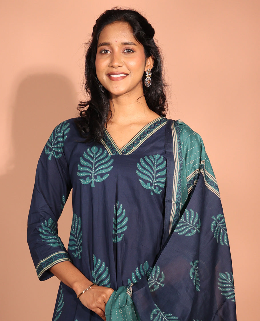Blue Cotton Readymade Suit