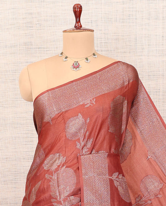 Rust Tussar Silk Saree