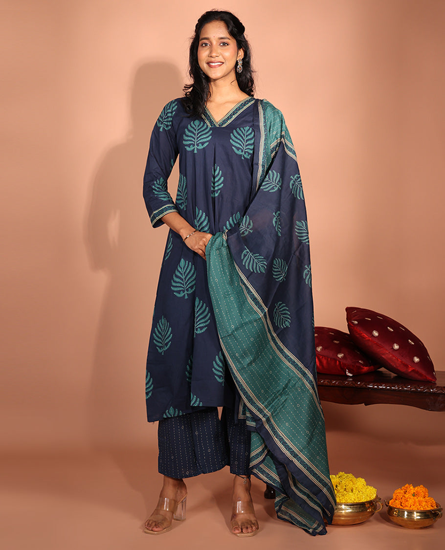 Blue Cotton Readymade Suit