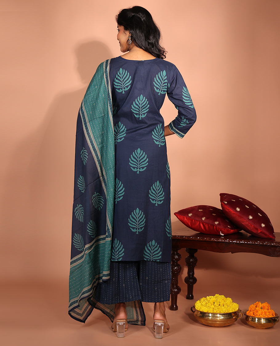 Blue Cotton Readymade Suit