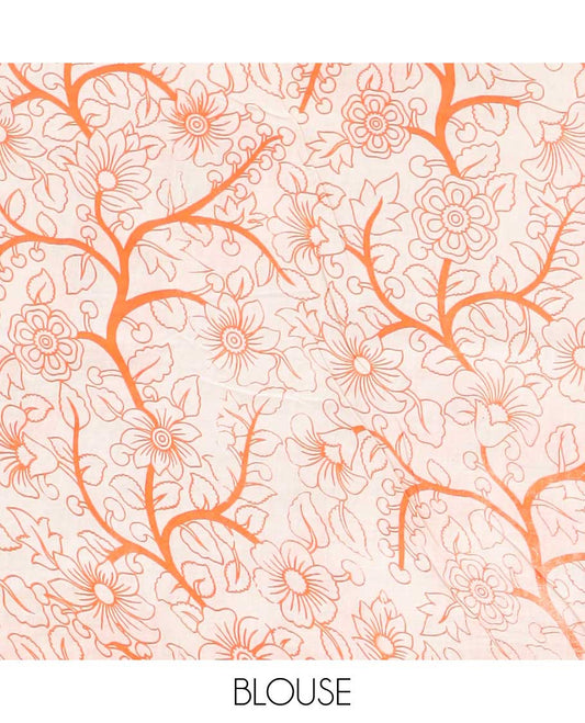 Cream floral vine & peacock machine-printed kalamkari cotton saree, floral printed border & animal motifs pallu