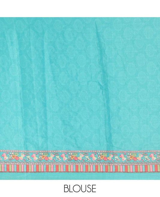 Multi-color geometric printed, mirror work masakali saree with printed, mirror work border & printed pallu along with plain blouse