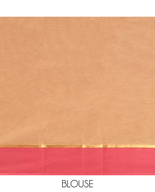 Light brown floral motifs kanchi cotton saree with contrast floral design border & floral design pallu