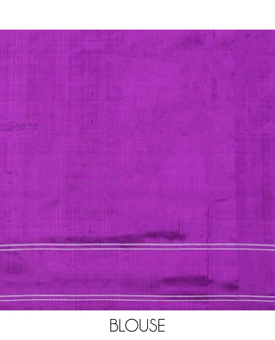 Purple floral motifs ikkat silk saree with contrast striped border & striped, floral motifs pallu