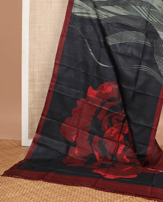 Multicolor abstract design printed silk saree with contrast border & floral design pallu