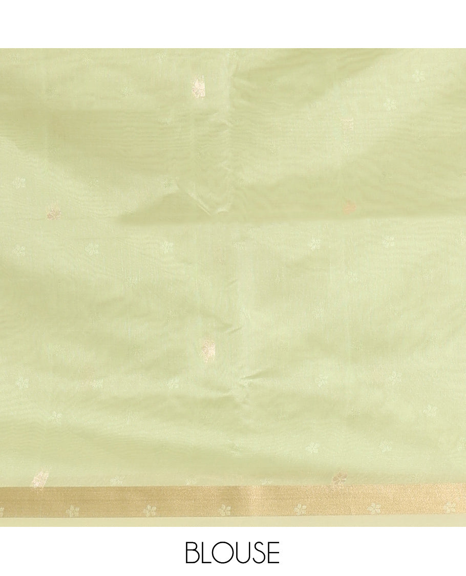 Elachi Green Buttas Fancy Organza Silk Saree, a Zari Border, Paithani Floral Pallu, a Matching Blouse