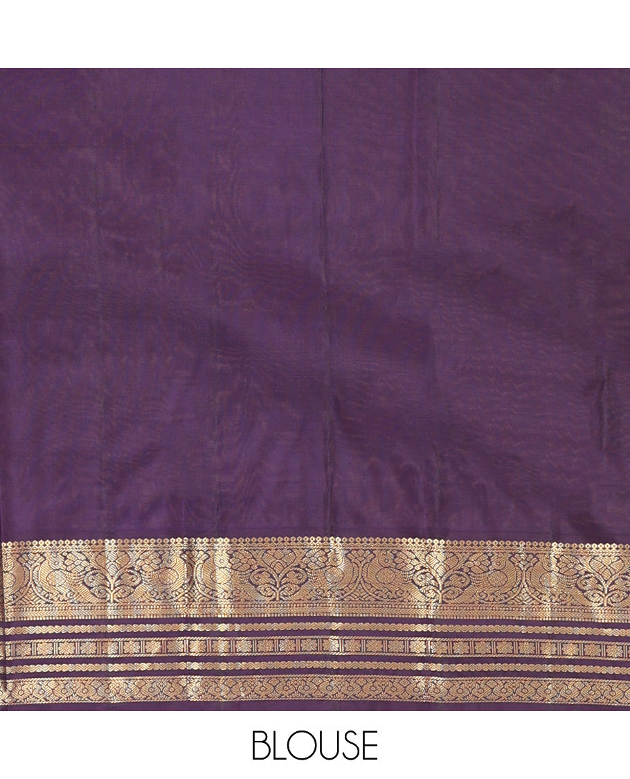 Turquoise Vasundhara Silk Saree, Accentuated with Zari Checks, a Contrast Border of Thilakam Mokku, Mayil, Neli, and Kamalam Designs, a Grand Jaal Pallu, and a Contrast Blouse