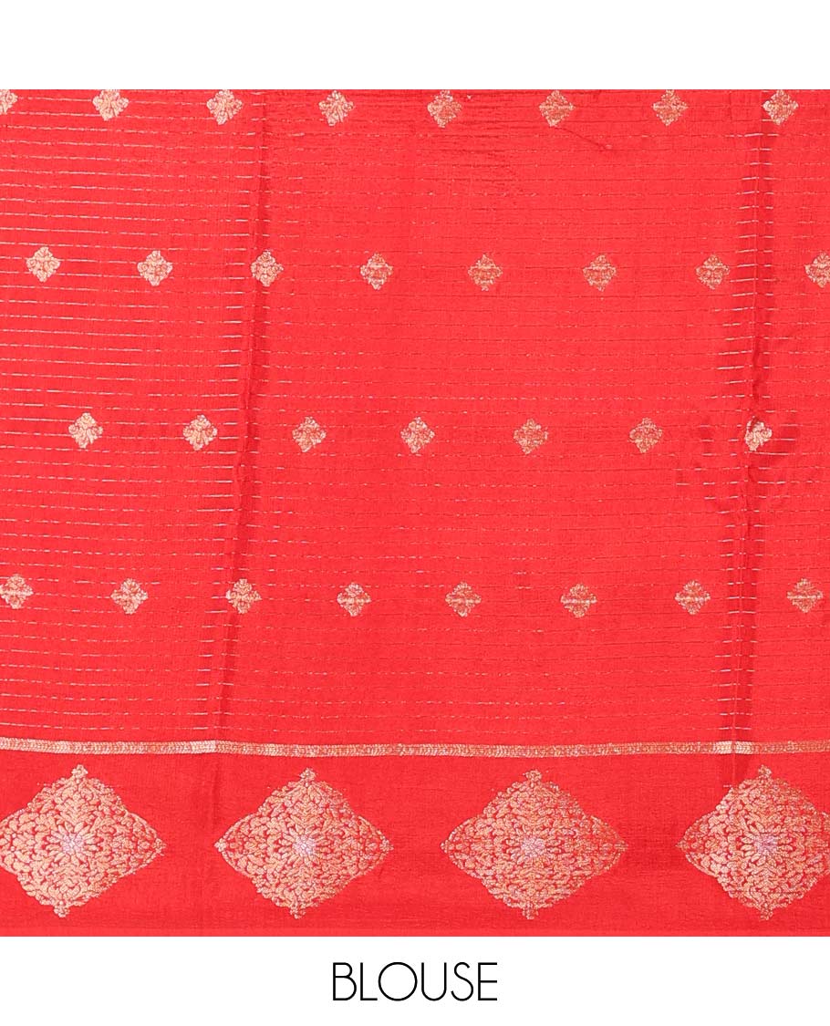 Blue striped, geometric mushru silk saree with self geometric motifs border & striped zari pallu