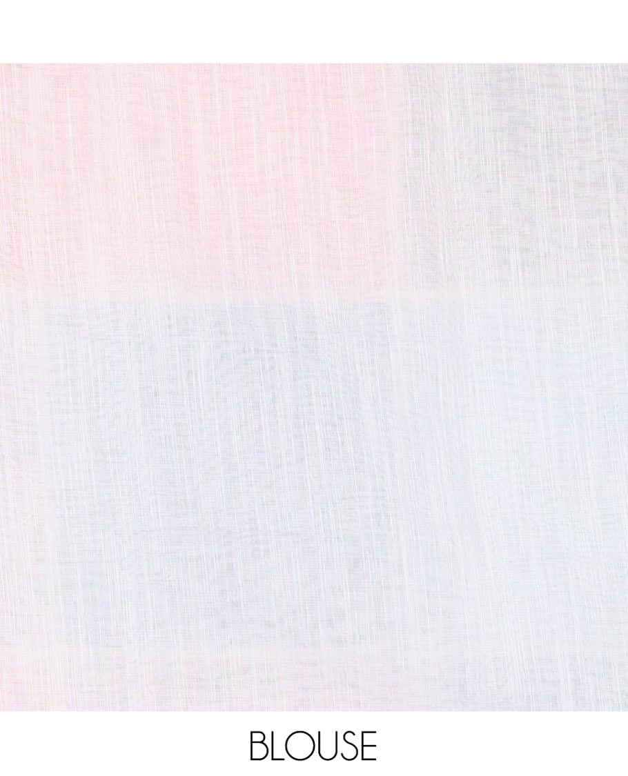Borderless Multi-color Linen Cotton Saree, Entralled with Big Colorful Solid Checks On Its Body, Self-Pallu of Tassels, and Paired with a Contrast Plain Blouse